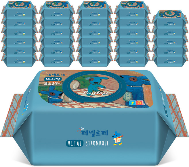 페넬로페 바이탈 플러스 스트롬볼리 아기물티슈 캡형, 65g, 70매, 30개