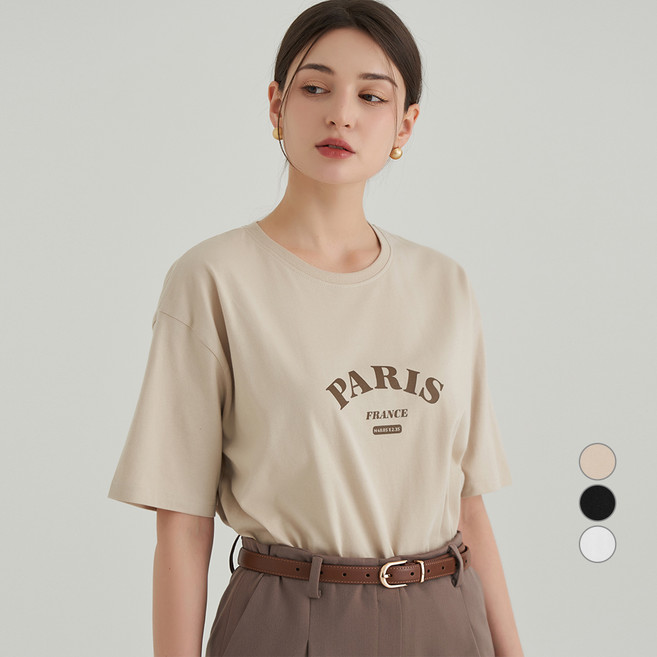 ELLE PARIS 여성용 통기성 루즈핏 파리 프린트 반팔 티셔츠