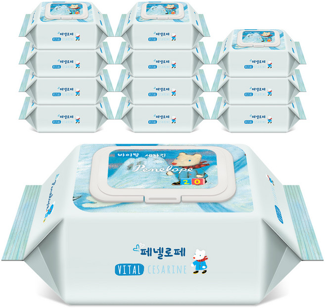 페넬로페 바이탈 플러스 세자린 저자극 아기물티슈 휴대용 캡형, 75g, 20매, 12개