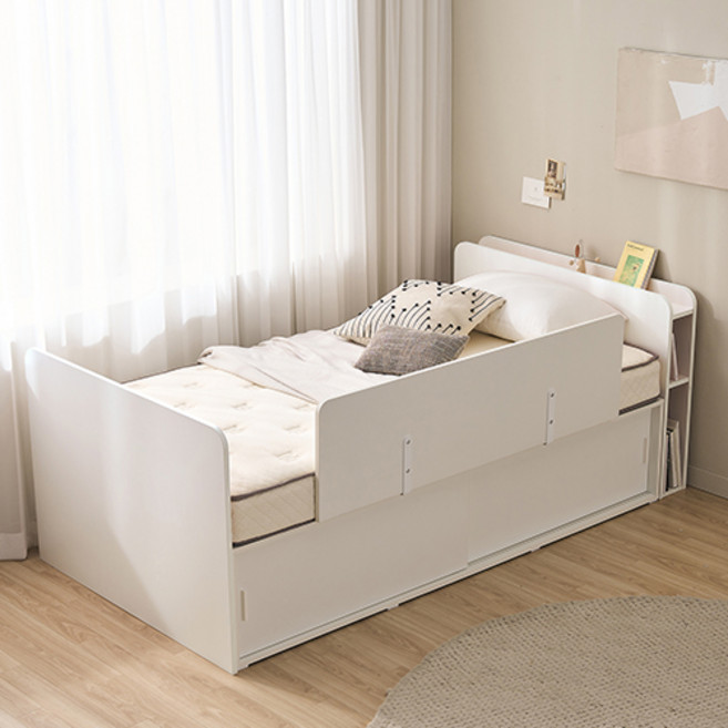 윌로우 메리 슬라이딩 수납헤드 서랍 침대 + 사각가드 세트 방문설치, 화이트
