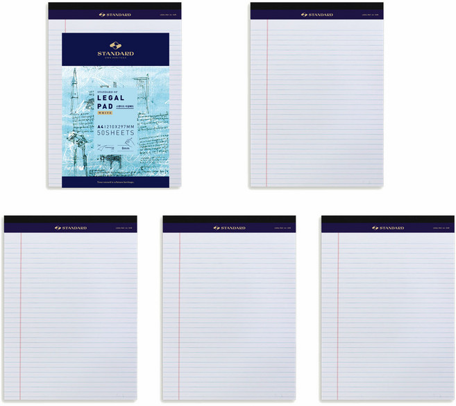 스탠다드 리갈패드 A4, 화이트, 50매, 5개