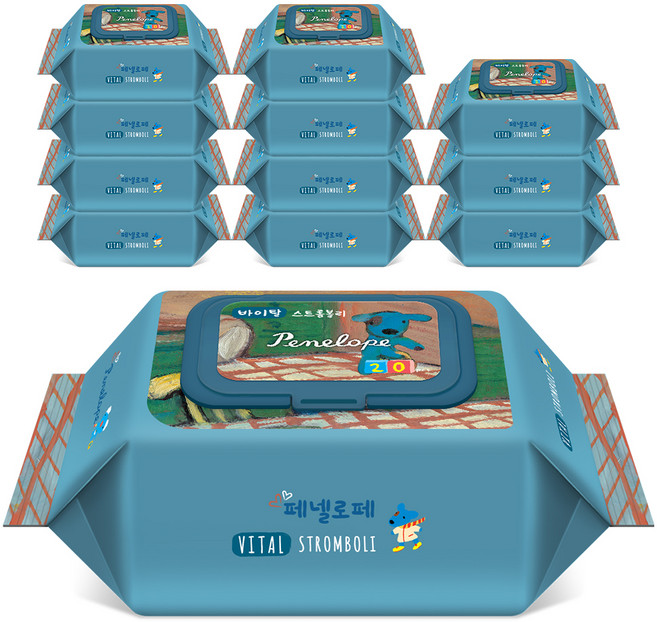 페넬로페 바이탈 플러스 스트롬볼리 저자극 아기물티슈 휴대캡형, 65g, 20매, 12개