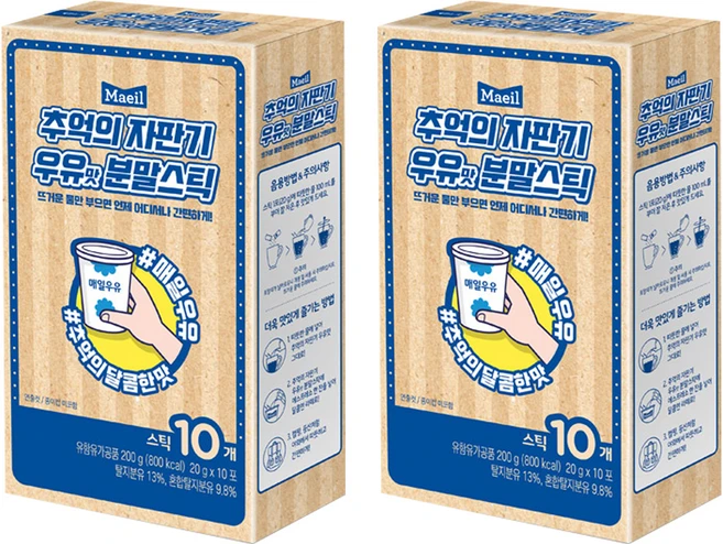 매일우유 추억의 자판기 우유맛 분말 스틱, 20g, 10개입, 2개 - 쿠팡