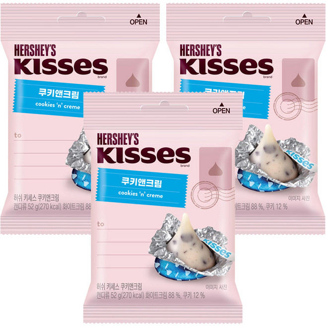 허쉬 키세스 크리미 쿠키앤크림 초콜릿, 52g, 3개