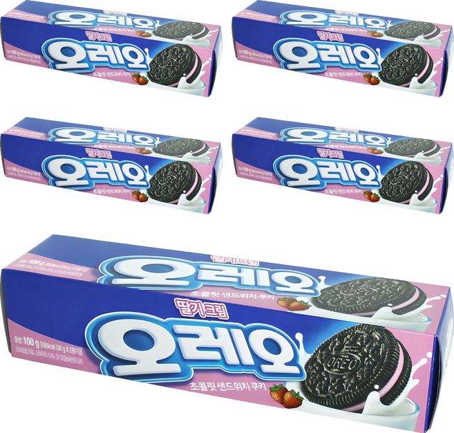 오레오 초콜릿 샌드위치 쿠키 딸기크림, 100g, 5개