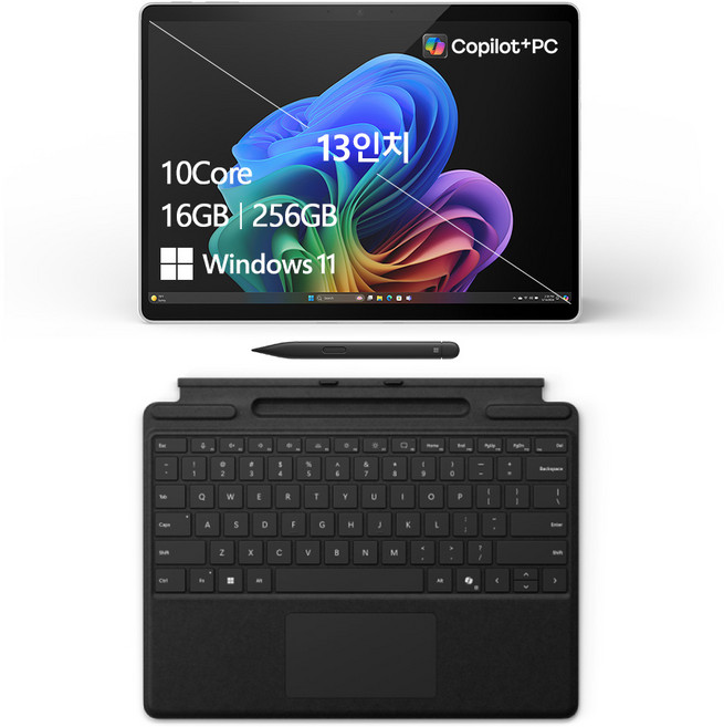 마이크로소프트 2024 서피스 프로 11 스냅드래곤 X 플러스 + 키보드 + 슬림펜2, 플래티넘 + 블랙, 256GB, 16GB, WIN11 Home, ZHX-00015(노트북), 8X6-00184(키보드+슬림펜2)