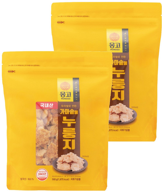 몽고식품 우리쌀 가마솥 누룽지, 500g, 2개
