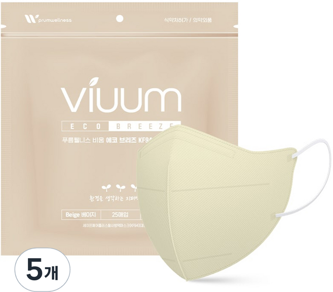 viuum 에코 브리즈 새부리형 마스크 대형 KF94, 25개입, 5개, 베이지