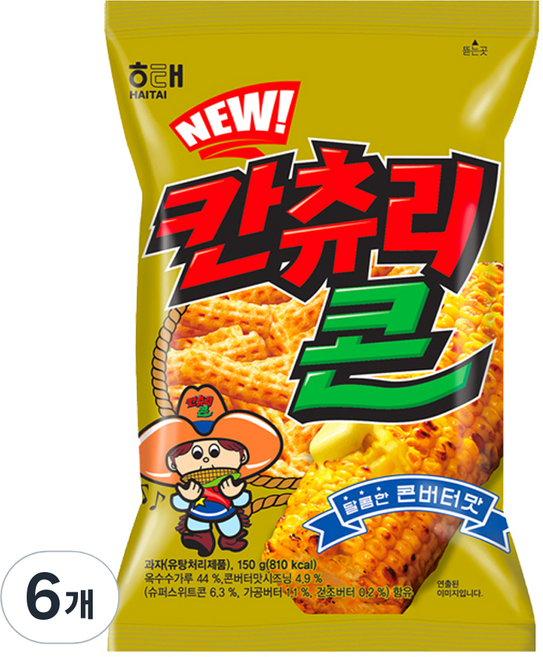 해태제과 NEW 칸츄리콘 콘버터맛, 150g, 6개