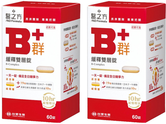 台塑生醫 MD Formula 醫之方 緩釋B群雙層錠, 60顆, 900mg, 2盒
