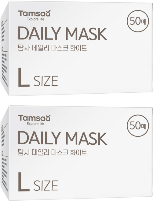 Tamsaa 每日彩色鳥嘴型口罩 大尺寸 修身款 韓國製, 50片, 2盒, 白色