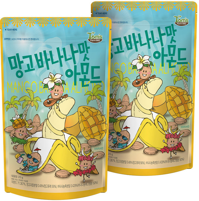 탐스팜 망고 바나나맛 아몬드, 210g, 2개입