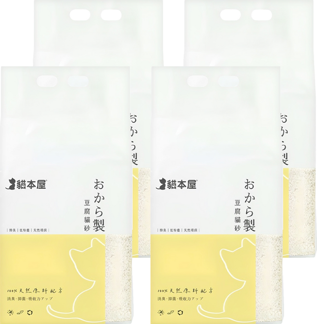 貓本屋 破碎型豆腐貓砂 遇水速溶, 4包, 6L, 原味