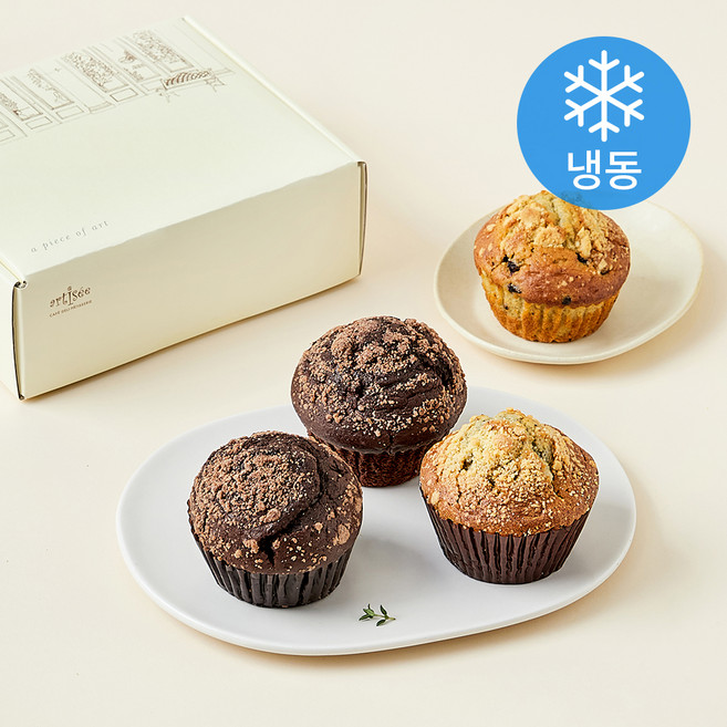 아티제 머핀세트 블루베리 크럼블 머핀 100g x 2개 + 더블 초콜릿 크럼블 머핀 100g x 2개 (냉동), 1세트