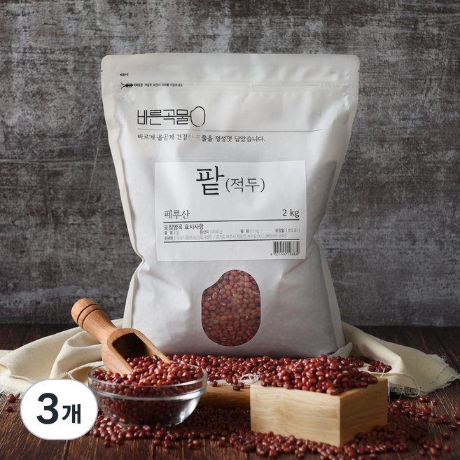 바른곡물 적두 팥, 2kg, 3개