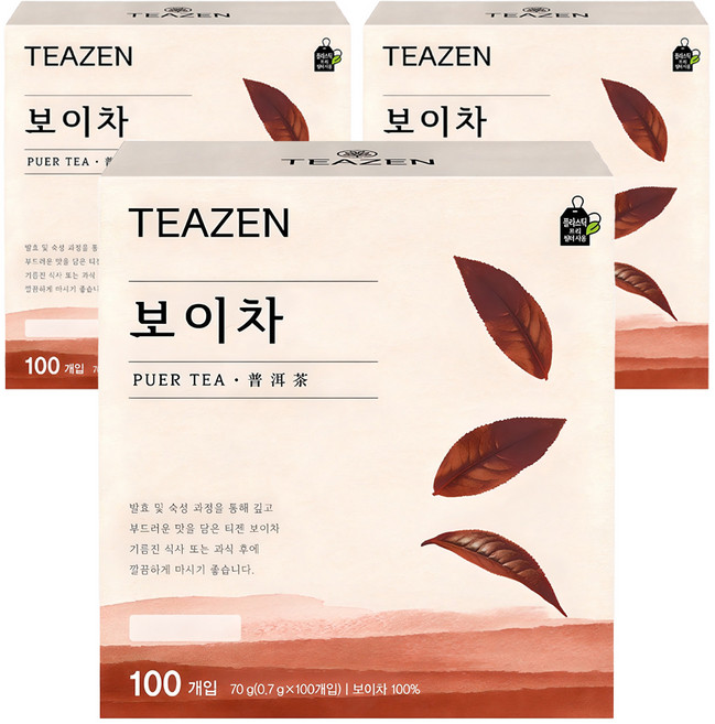 티젠 보이차 티백, 700mg, 100개입, 3개