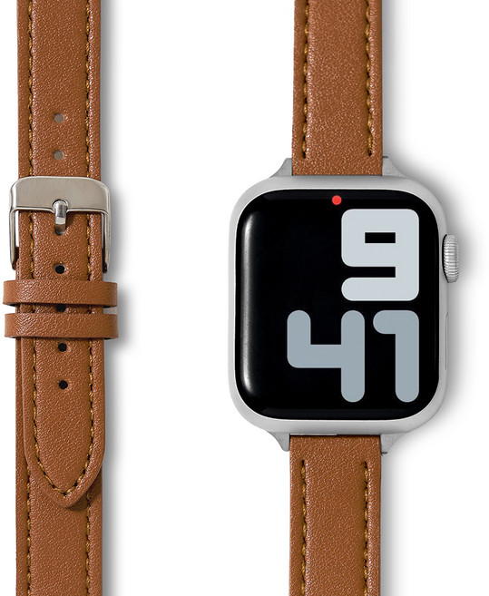 누아트 애플워치 호환 스트랩 싱글 투어 슬림 레더 브레이슬릿, 브라운, 1개