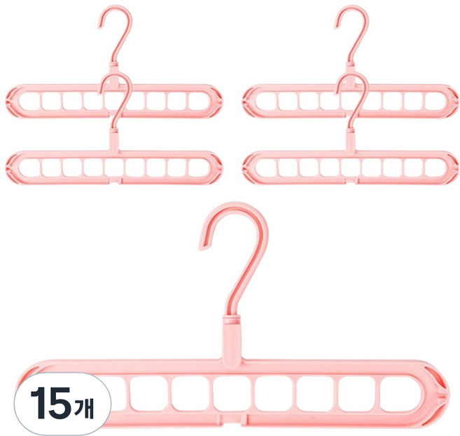 마켓플랜 9구 다용도 무빙 옷걸이, 핑크, 15개