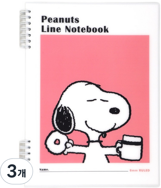 스누피 뒷면 쓰기 편한 PP노트, 3개, 레드