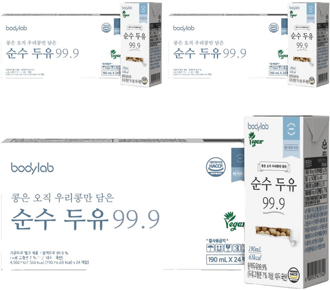 바디랩 순수 두유 99.9, 190ml, 72개