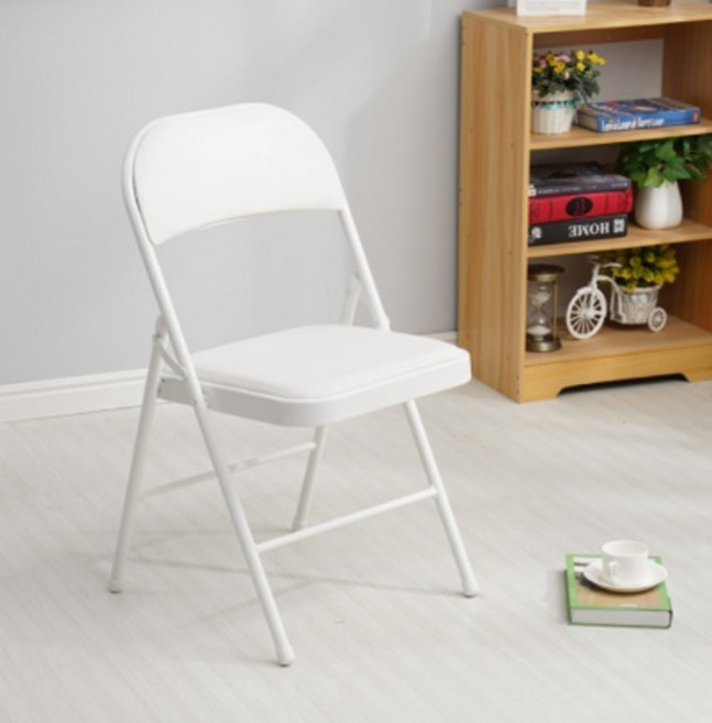 오브민 프리미엄 푹신한 가죽 쿠션 튼튼한 접이식 폴딩체어, 화이트, 1개