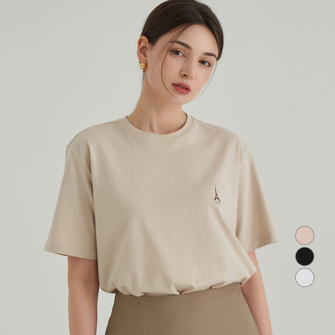 ELLE PARIS 여성용 통기성 에펠 프린트 반팔 티셔츠