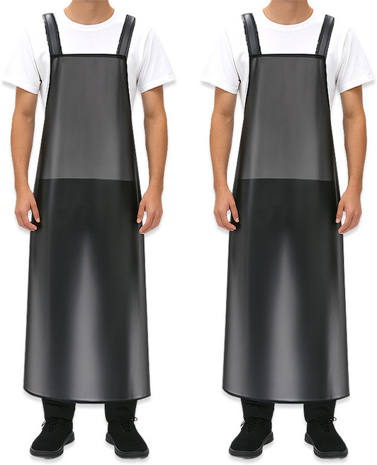 아루카 주방 방수 원피스 롱앞치마 업소용, 반투명 블랙, 2개