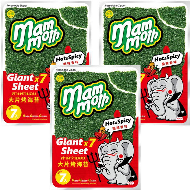 mam moth MM象 泰式烤海苔 酷辣香味, 42g, 3袋