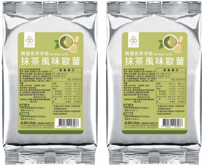 開元食品 精選世界茶飲 抹茶風味歐蕾, 600g, 1包, 2包