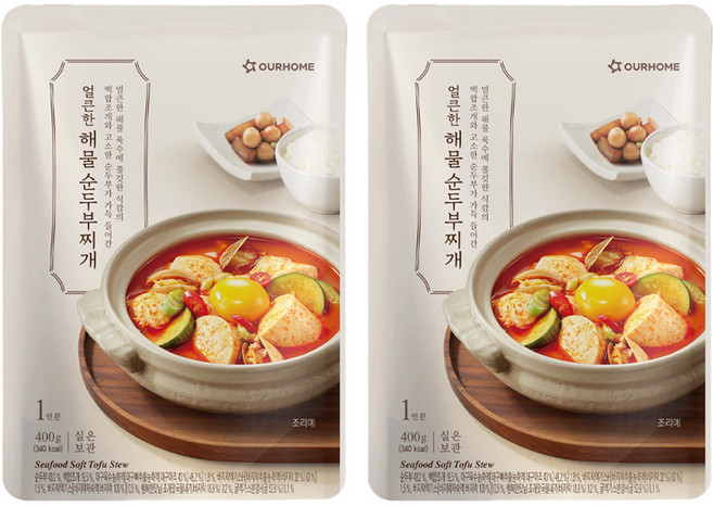 아워홈 얼큰한 해물 순두부찌개, 400g, 2개