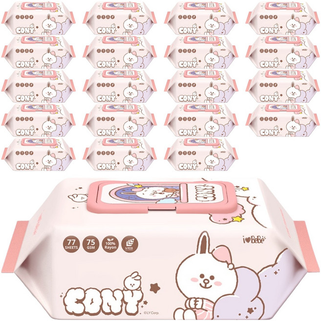 아이러브베베 라인프렌즈 드림코니 유아물티슈 캡형, 75g, 77매, 20개
