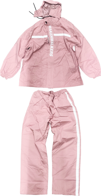 WOLF WALKERS 兩件式雨衣 隱藏式雙門襟設計 袖口鬆緊魔鬼沾設計, 冰玉粉