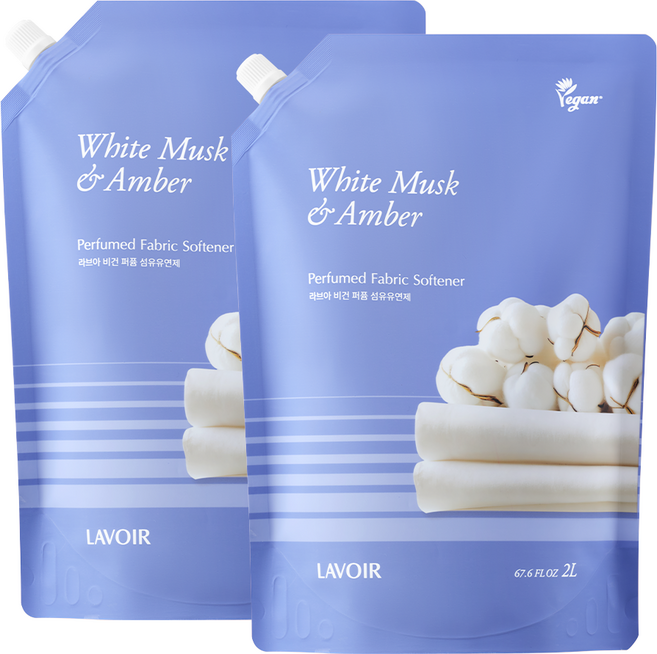 라브아 고농축 퍼퓸드 액체 섬유유연제 화이트머스크 앤 앰버 리필, 2L, 2개