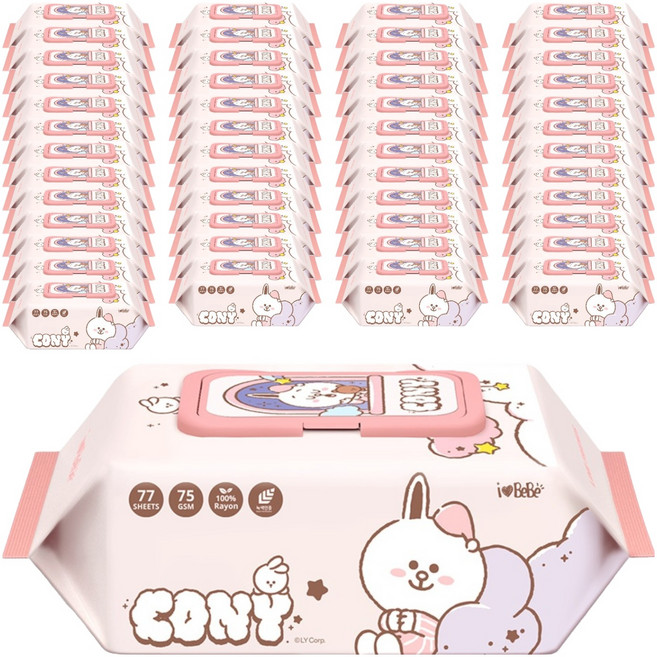 아이러브베베 라인프렌즈 드림코니 유아물티슈 캡형, 75g, 77매, 50개
