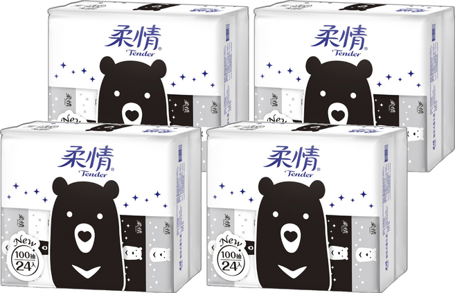 柔情 抽取式衛生紙 熊熊經典款, 24包, 4袋