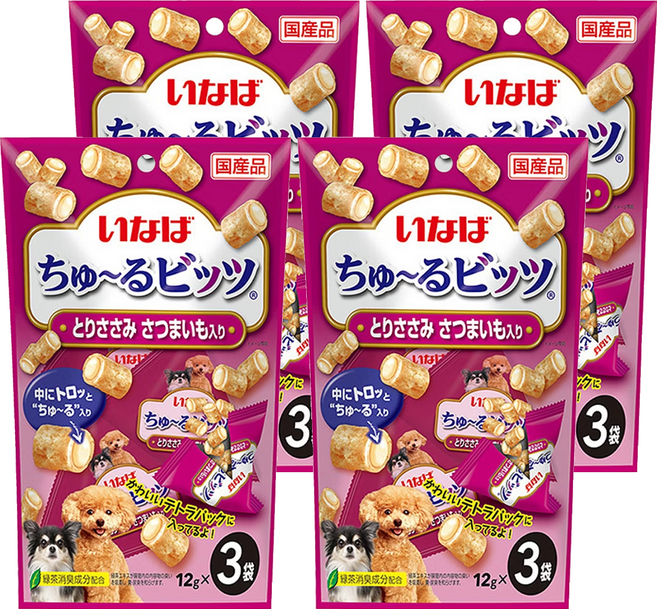 INABA 汪啾嚕肉泥雞肉夾心捲 DS-328, 雞肉+紅薯, 36g, 4袋