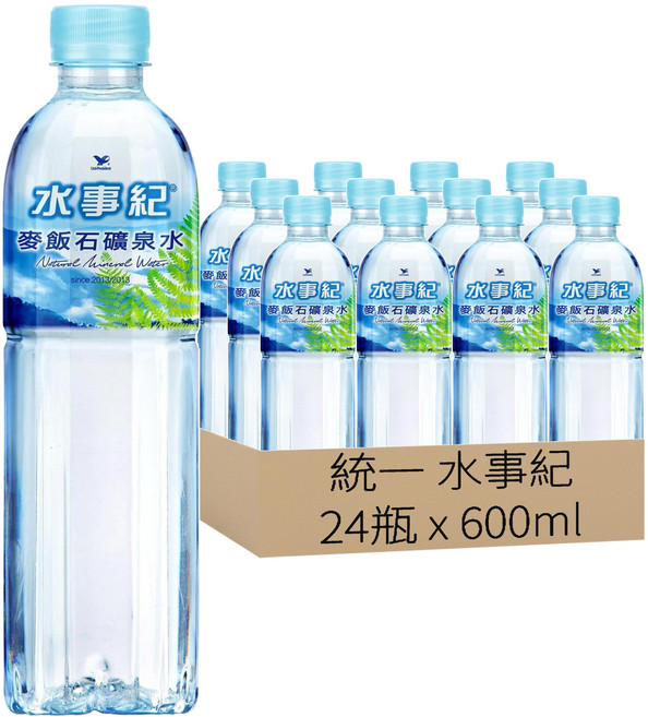 統一 水事紀 麥飯石礦泉水, 600ml, 24瓶