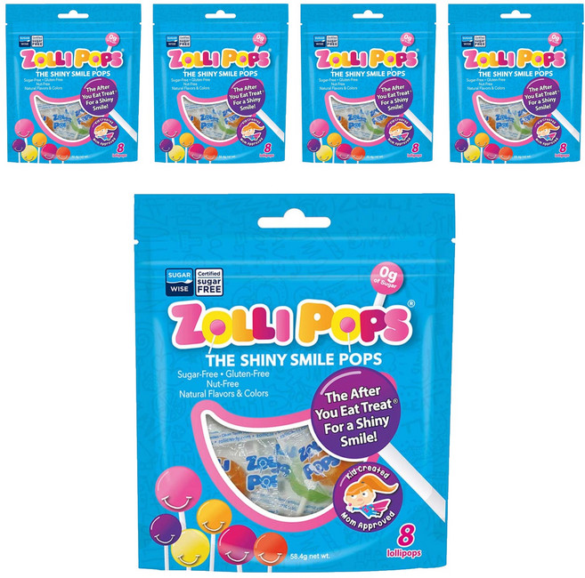 ZOLLI POPS 木糖醇無糖棒棒糖 綜合水果口味, 58.4g, 5袋