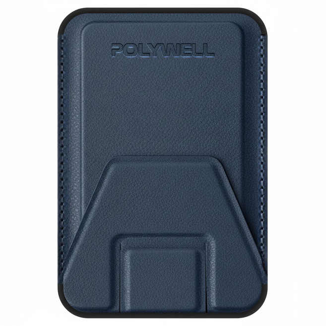 POLYWELL 寶利威爾 磁吸式手機支架 Magsafe 卡夾 卡包 折疊式 皮革質感 適用iPhone PW15-T65-0278, 寶藍色, 1個