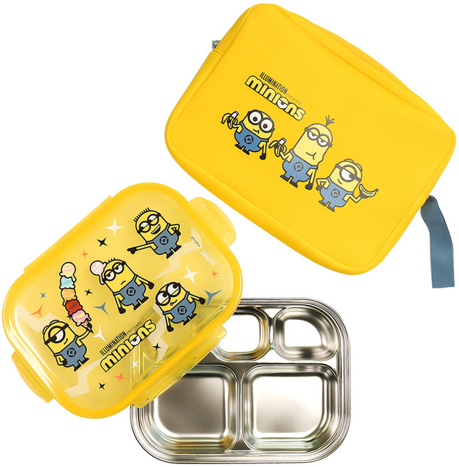 릴팡 미니언즈 프리미엄 가방 스텐 식판 세트, 가방 + 식판, 혼합색상, 1개