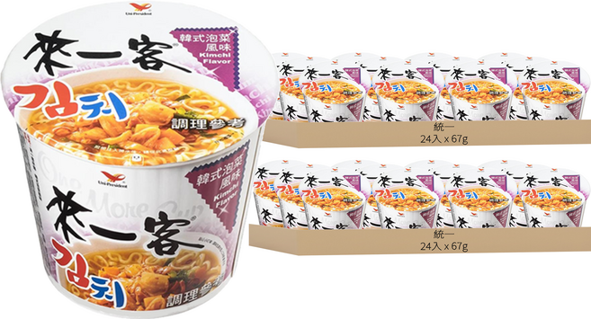 統一 來一客 杯麵 韓式泡菜風味 67g, 48入