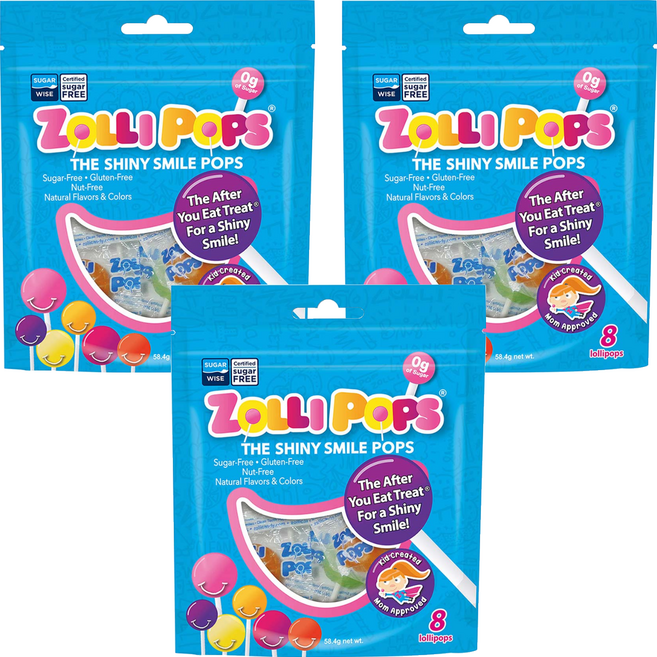 ZOLLI POPS 木糖醇無糖棒棒糖 綜合水果口味, 58.4g, 3袋