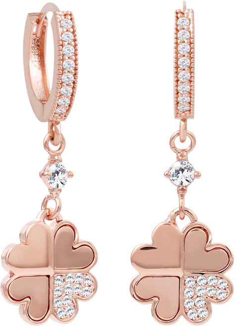 Lawool stone 女性14K金針幸運草方晶鋯石垂墜耳環 JR326 附禮品盒