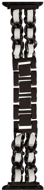 DAYA 名媛氣質款 金屬皮革錶帶 Apple Watch 3/4/5/6/SE 專用, 黑色, 1條