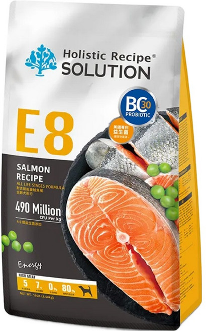Holistic Recipe SOLUTION 耐吉斯 E8 全齡犬配方無穀乾飼料, 4.54kg, 1袋, 能量鮭魚餐