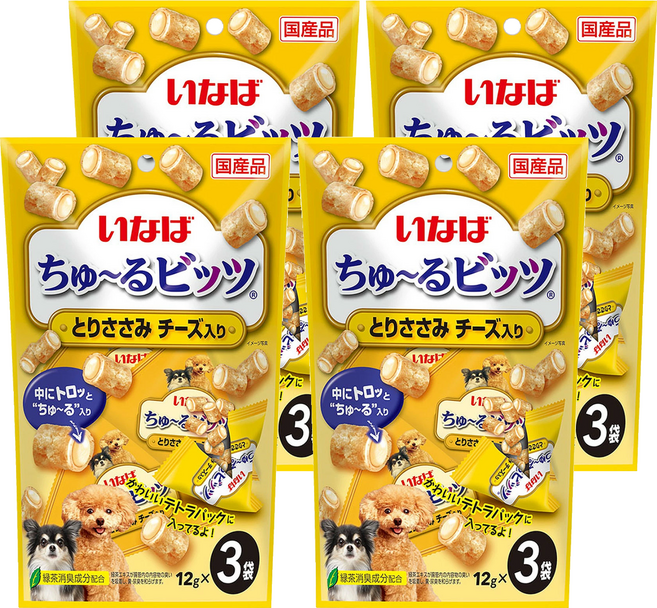 INABA 汪啾嚕肉泥雞肉夾心捲 DS-327, 雞肉+起司, 36g, 4袋