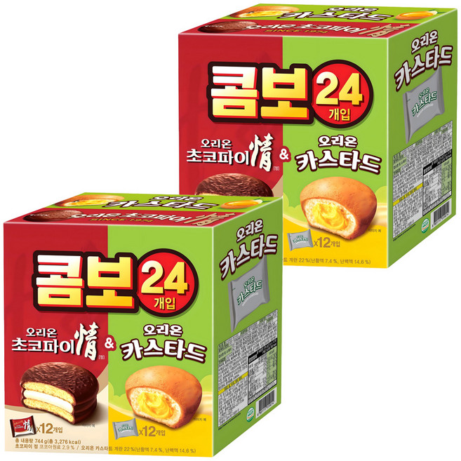 오리온 콤보 초코파이 정 12p + 카스타드 12p, 744g, 2개