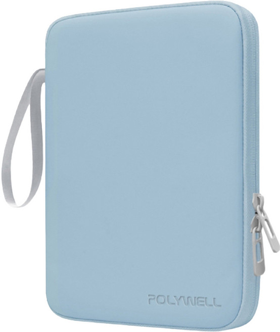 POLYWELL 寶利威爾 平板防撞防水收納包 緩衝泡綿內襯 PU材質防撥水 全開拉鍊 多種尺寸 適用iPad PW15-T65-0839, 霧霾藍, 1個