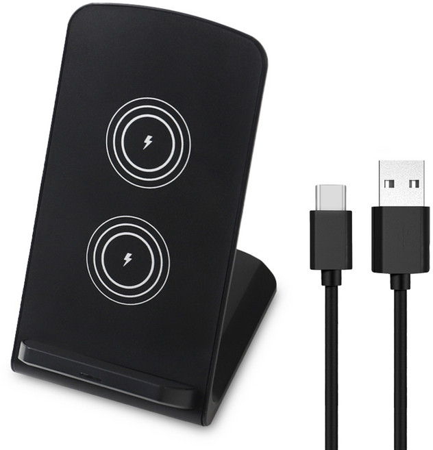 홈플래닛 광폭 듀얼코일 PD15W 무선고속충전 탁상용 거치대 + C타입 케이블, 블랙, 1개