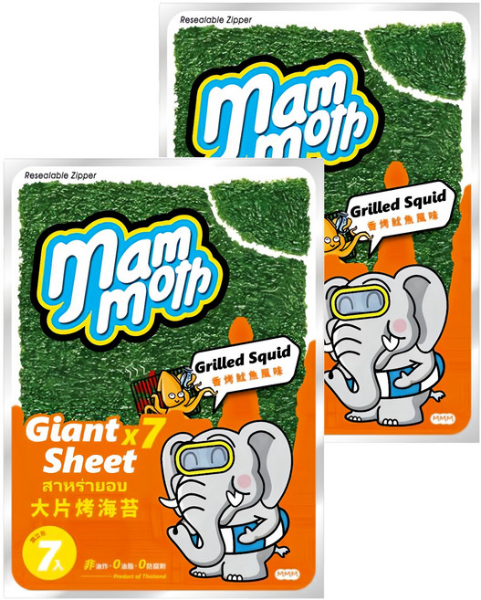 mam moth MM象 泰式烤海苔 香烤魷魚口味, 42g, 2包